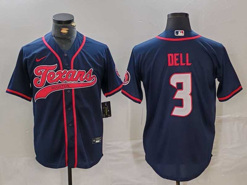 Mens Houston Texans #3 Tank Dell Navy With Patch Cool Base Stitched Baseball Jersey